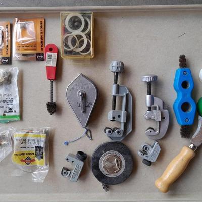 Plumbing tools, Pipe cutters, chalk line, and more