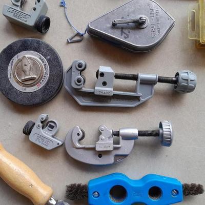 Plumbing tools, Pipe cutters, chalk line, and more