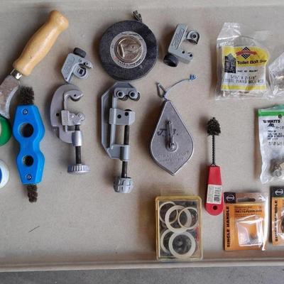 Plumbing tools, Pipe cutters, chalk line, and more