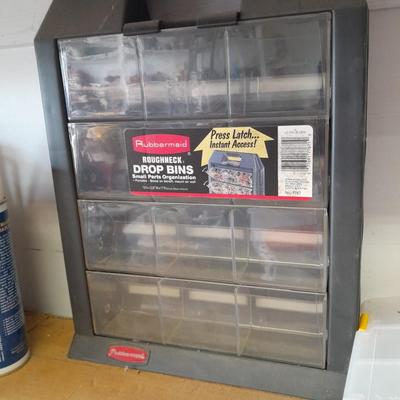 Rubbermaid Roughneck drop bins and Divided hardware / craft organizers