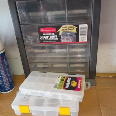 Rubbermaid Roughneck drop bins and Divided hardware / craft organizers
