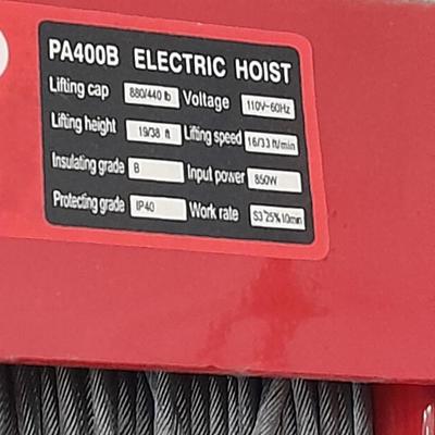 PA400B Electric Hoist 880/440lb 110 volt