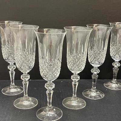 Set of 6 Bohemian Crystal Marquis Fluted Champagne Glass