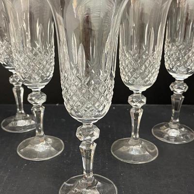 Set of 6 Bohemian Crystal Marquis Fluted Champagne Glass