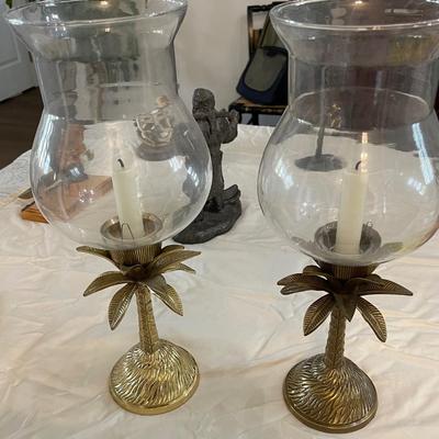 Large Brass Palm Tree Candle Holders