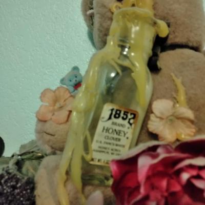 Mirrored Jesus shelf with Honey pot bear, and Garden Faux flower wall hanging