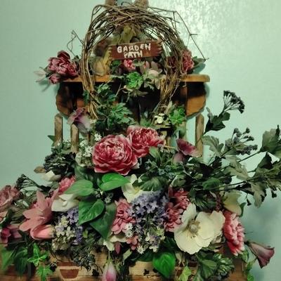Mirrored Jesus shelf with Honey pot bear, and Garden Faux flower wall hanging