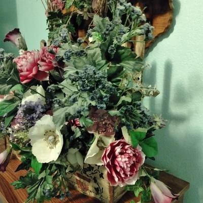 Mirrored Jesus shelf with Honey pot bear, and Garden Faux flower wall hanging