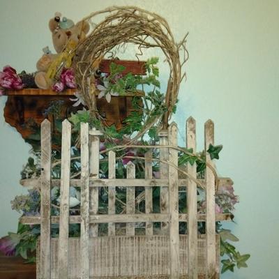 Mirrored Jesus shelf with Honey pot bear, and Garden Faux flower wall hanging