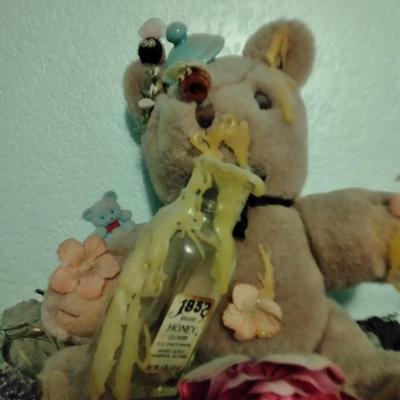 Mirrored Jesus shelf with Honey pot bear, and Garden Faux flower wall hanging