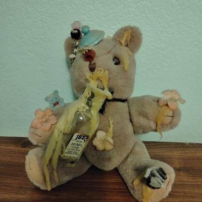 Mirrored Jesus shelf with Honey pot bear, and Garden Faux flower wall hanging