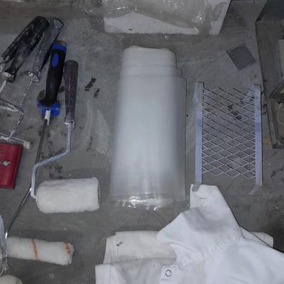 Paint rollers, Paint suit, and other painting tools