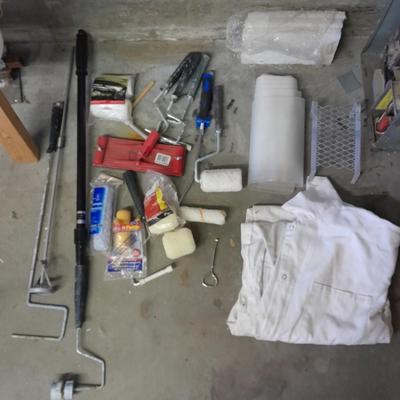 Paint rollers, Paint suit, and other painting tools