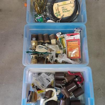Three small totes of home repair / Furniture refinishing items