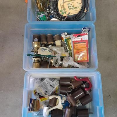 Three small totes of home repair / Furniture refinishing items
