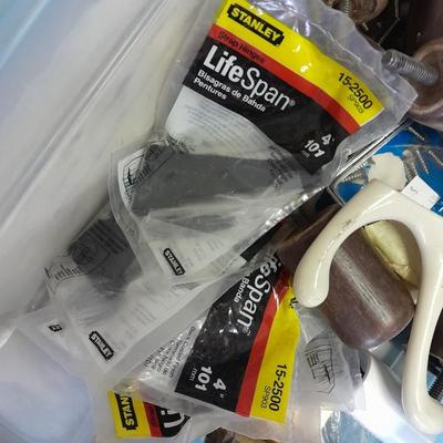 Three small totes of home repair / Furniture refinishing items