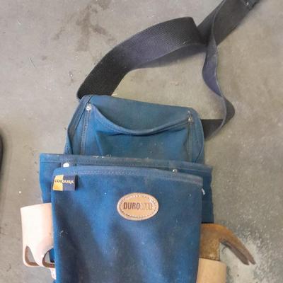 Canvas tool belt and Leather tool belt with saw, hammer, and claw