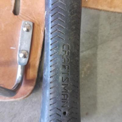 Canvas tool belt and Leather tool belt with saw, hammer, and claw