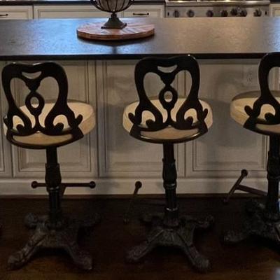 Set Of 4 Wrought Iron Counter Height Stools
