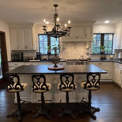 Set Of 4 Wrought Iron Counter Height Stools