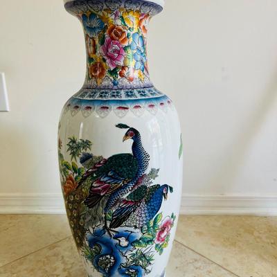 Large Vintage Chinese Floral/Birds with Gold Accents