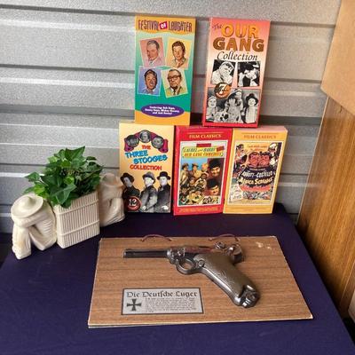 CLASSIC TV SHOW MOVIES, VINTAGE PLANTER, GERMAN GUN WALL HANGING