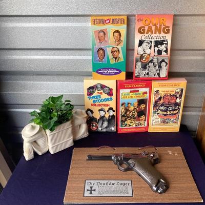 CLASSIC TV SHOW MOVIES, VINTAGE PLANTER, GERMAN GUN WALL HANGING