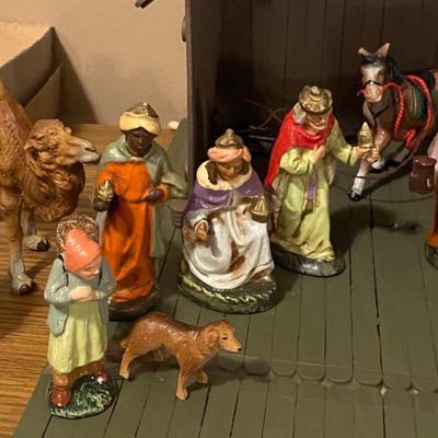 Vintage German Nativity Scene with Homemade Stable