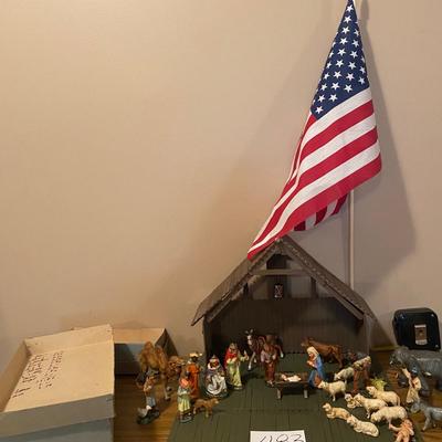 Vintage German Nativity Scene with Homemade Stable