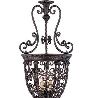 French Scroll 15 1/4" Wide Three Light Iron Foyer Chandelier