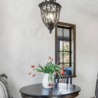 French Scroll 15 1/4" Wide Three Light Iron Foyer Chandelier