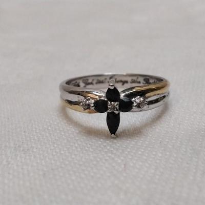 Sapphire and White Sapphire Gold Vermeil/925 Ring Size 7.5 (Bradford Gold Exchange)