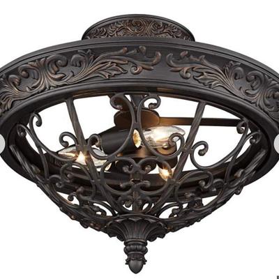 French Scroll 16 1/2" Rubbed Bronze Finish Traditional Ceiling Light