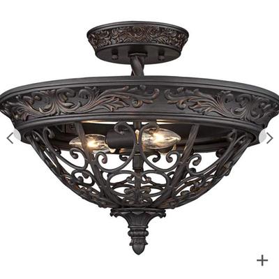 French Scroll 16 1/2" Rubbed Bronze Finish Traditional Ceiling Light