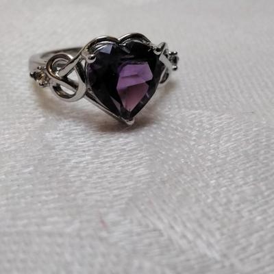Vintage Amethyst Heart 925 Ring Size 6