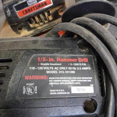 Craftsman 3-inch belt sander, and 1/2 in hammer drill
