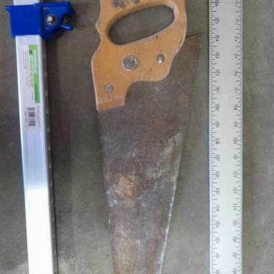 Aluminum bar Clamps, hand saw, level and metal T