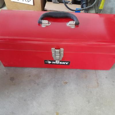 Husky toolbox with tray and a grouping of hand tools