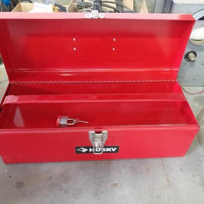 Husky toolbox with tray and a grouping of hand tools