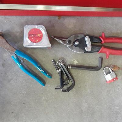 Husky toolbox with tray and a grouping of hand tools