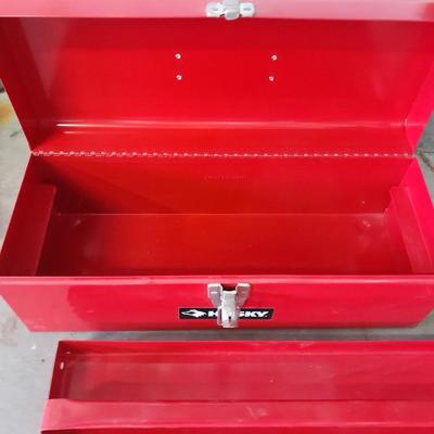 Husky toolbox with tray and a grouping of hand tools