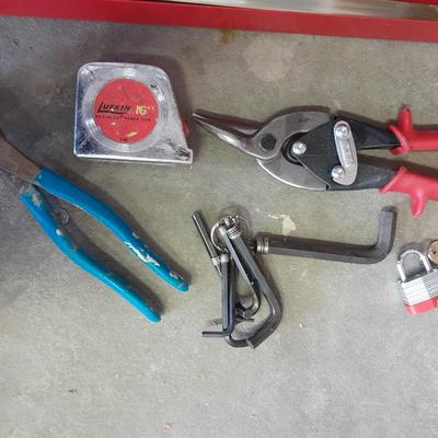 Husky toolbox with tray and a grouping of hand tools