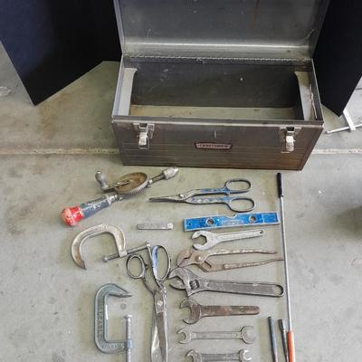 Old Craftsman toolbox with assortment of older tools