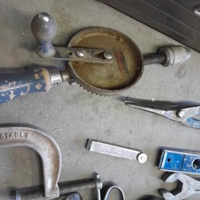 Old Craftsman toolbox with assortment of older tools
