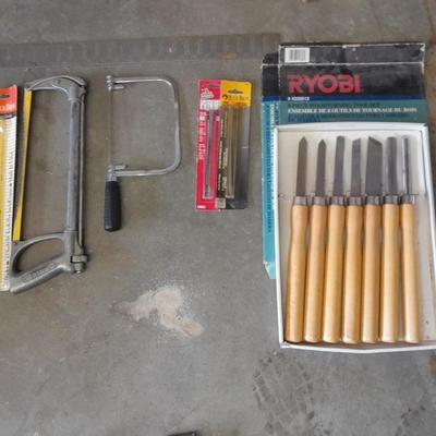Ryobi Chisels, buck saw, hack saw with blades