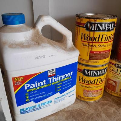 Variety of household painting chemicals acetone, stains, stripper and more