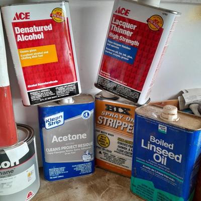 Variety of household painting chemicals acetone, stains, stripper and more