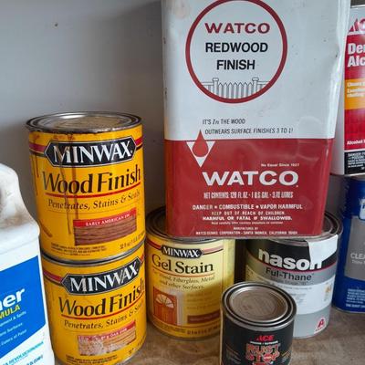 Variety of household painting chemicals acetone, stains, stripper and more