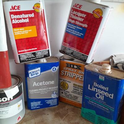 Variety of household painting chemicals acetone, stains, stripper and more