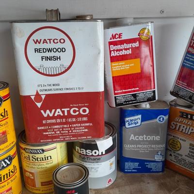 Variety of household painting chemicals acetone, stains, stripper and more